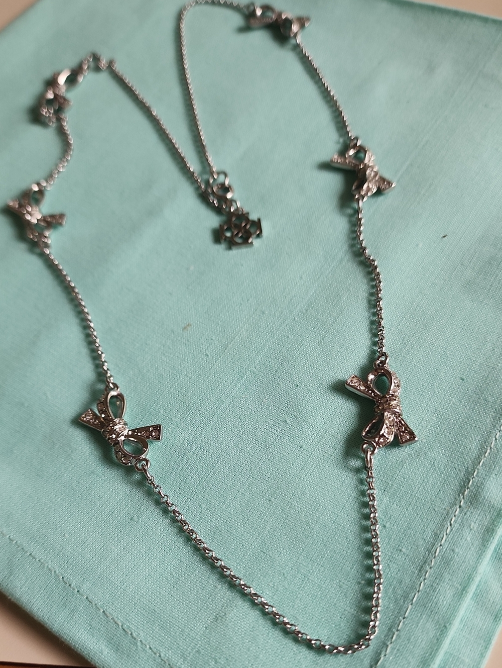 Delicate Silver Bow Station Necklace - Sparkling Bow Accents